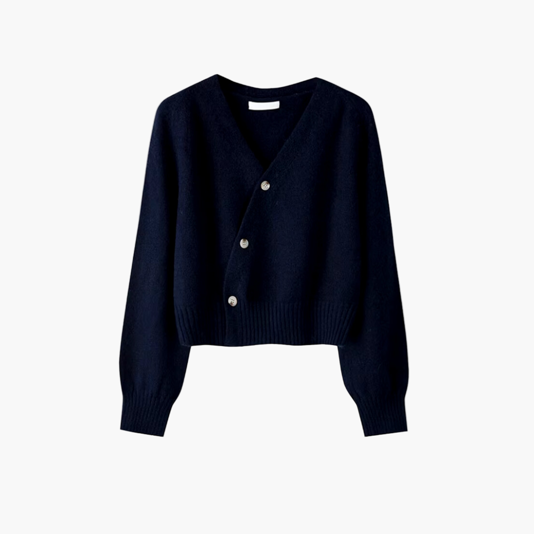 Women's V-Neck Cardigan - Asymmetrical Button Knit
