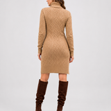 Cable Knit Polo-Neck Jumper Dress – Knee Length, Medium Stretch, Everyday Wear