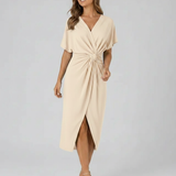 Midi Dress – Crossed V-Neck, Tie Waist and Flattering Fit for Everyday Wear