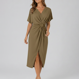 Midi Dress – Crossed V-Neck, Tie Waist and Flattering Fit for Everyday Wear