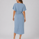 Midi Dress – Crossed V-Neck, Tie Waist and Flattering Fit for Everyday Wear