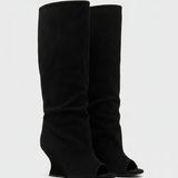 Peep-Toe Knee-Length Boots – Chunky Heel, Slip-On Style, Everyday & Occasion Wear