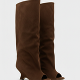Peep-Toe Knee-Length Boots – Chunky Heel, Slip-On Style, Everyday & Occasion Wear