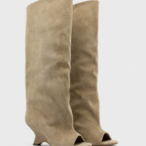 Peep-Toe Knee-Length Boots – Chunky Heel, Slip-On Style, Everyday & Occasion Wear