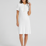 Pleated Midi Dress – Ruffle Detail, Button Placket, Relaxed Fit for Everyday Wear