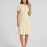 Pleated Midi Dress – Ruffle Detail, Button Placket, Relaxed Fit for Everyday Wear