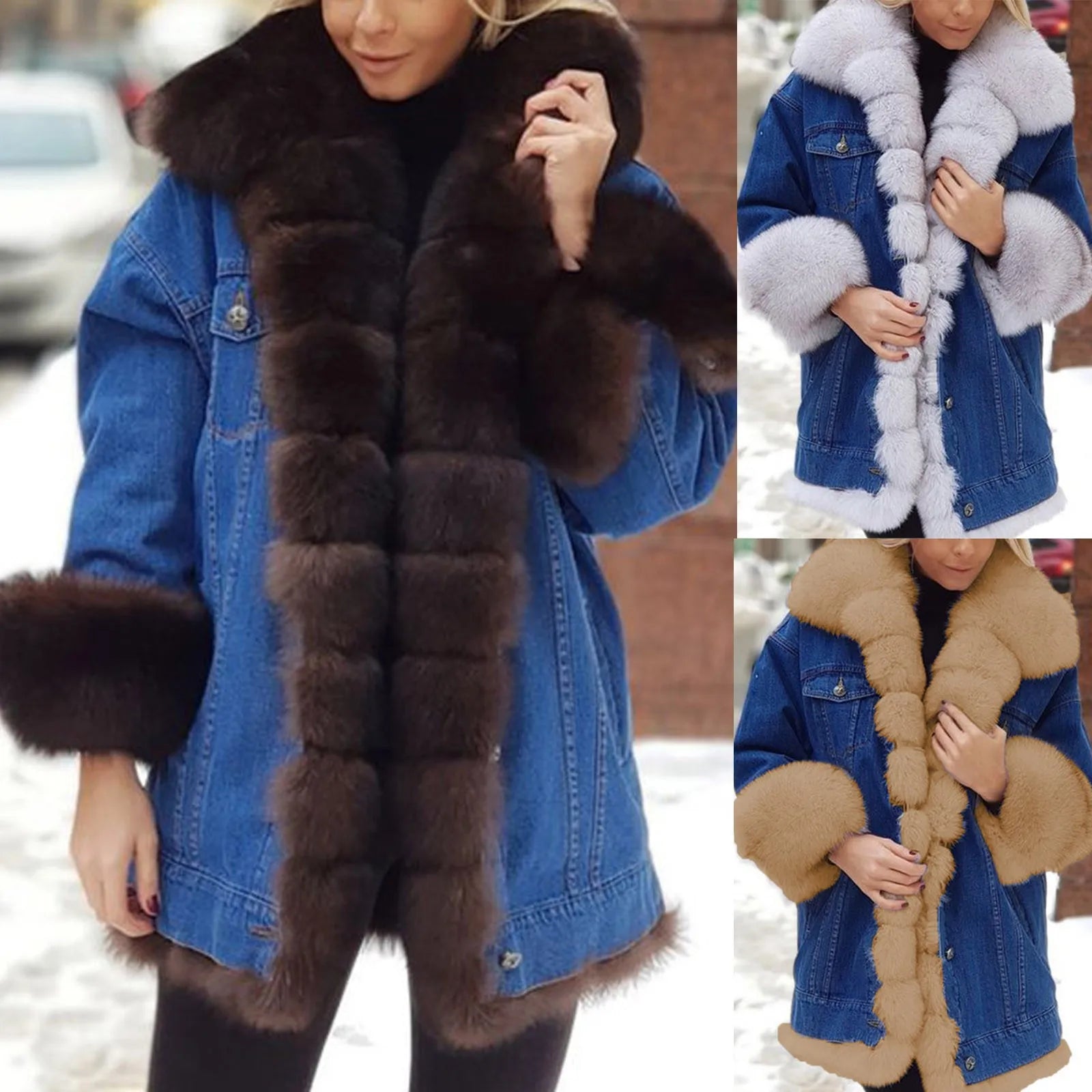 Freya | Women's Faux Fur Lined Denim Jacket – Warm Winter Jean Coat