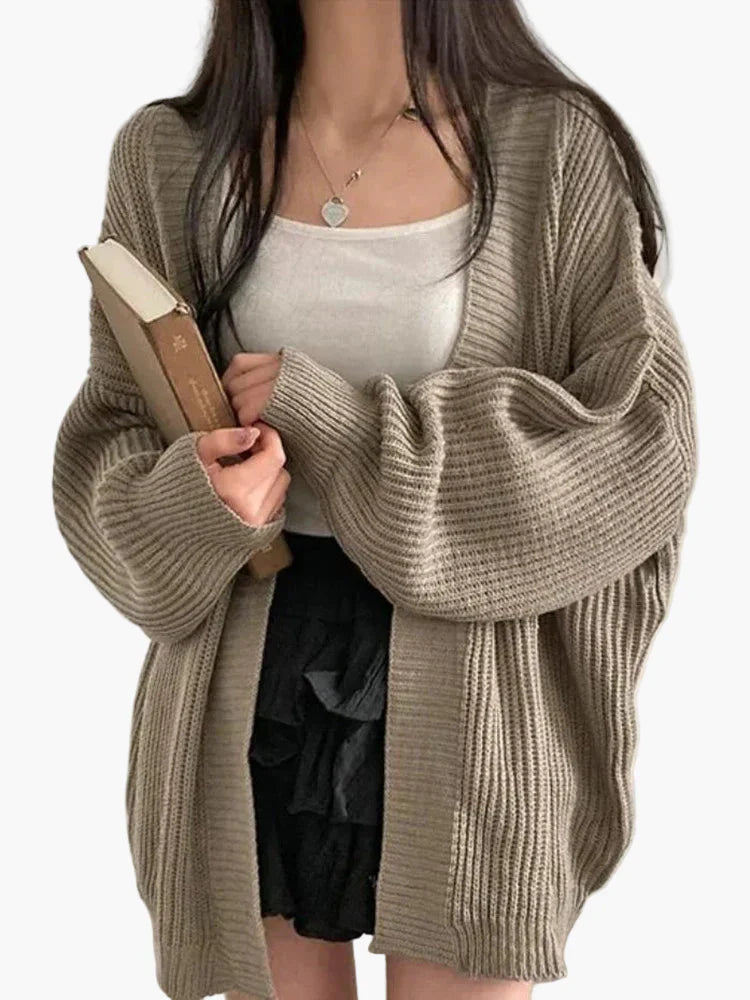 Oversized Knit Cardigan - Ladies' Casual Slouchy Fit Top