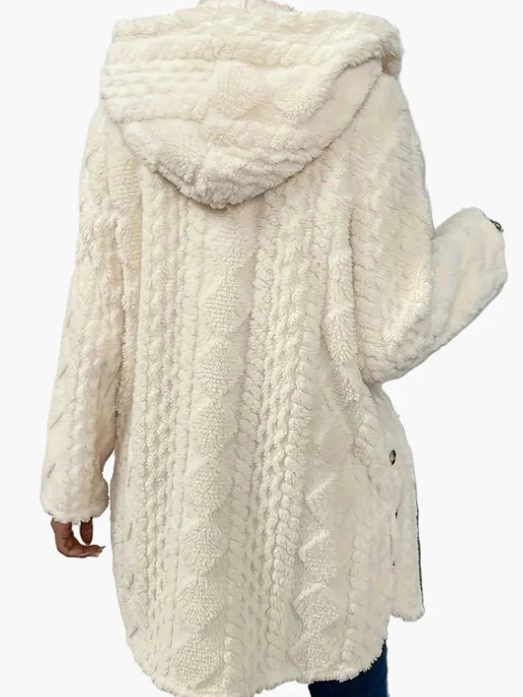 Chloe | Women's Teddy Fleece Hooded Jacket - Cosy Button Up Cardigan