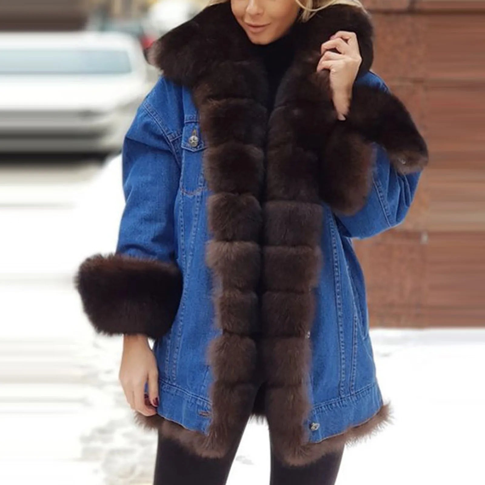 Freya | Women's Faux Fur Lined Denim Jacket – Warm Winter Jean Coat