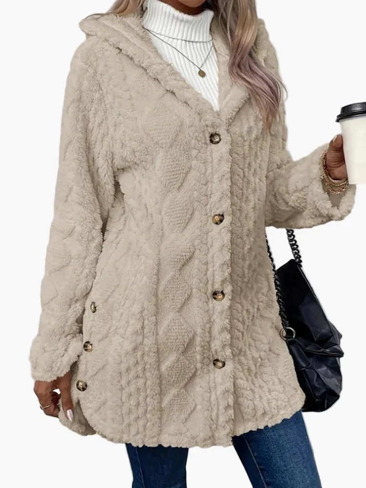 Chloe | Women's Teddy Fleece Hooded Jacket - Cosy Button Up Cardigan
