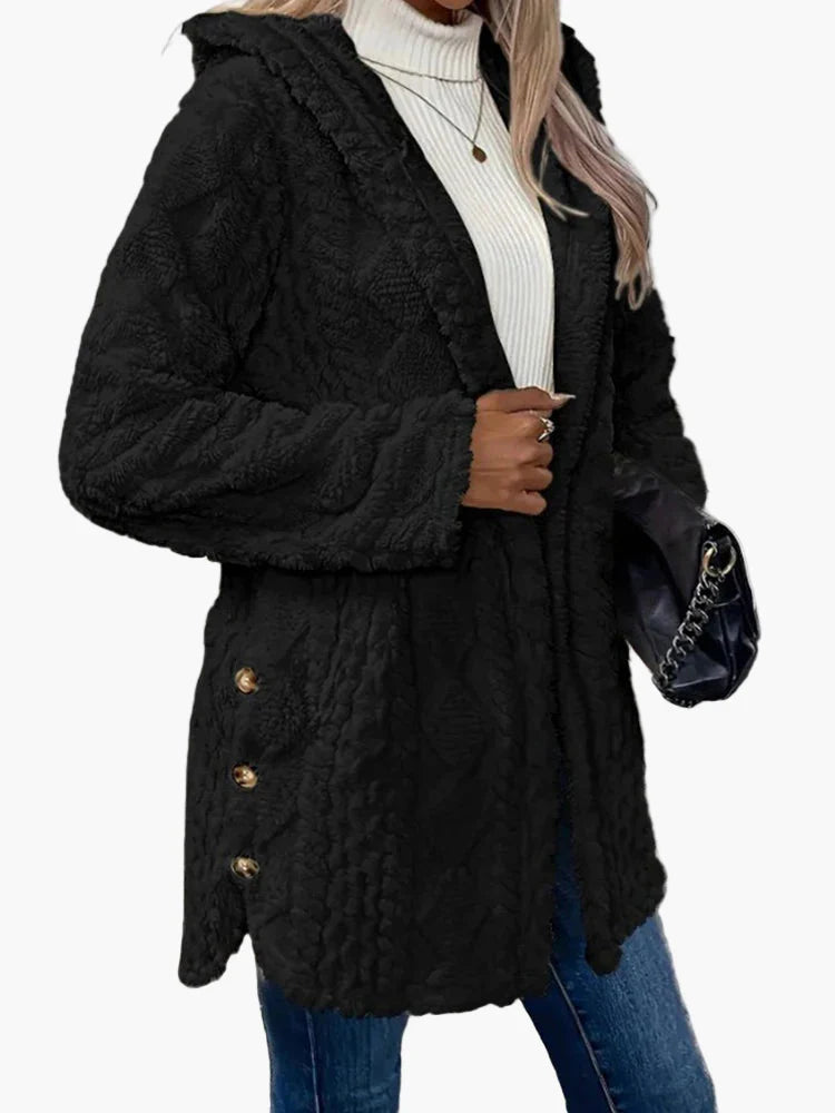 Chloe | Women's Teddy Fleece Hooded Jacket - Cosy Button Up Cardigan