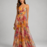 Summer Dress – Floral Print, Cross-Over Waist, Flowing Fit for Holiday Wear