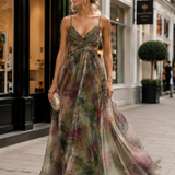 Summer Dress – Floral Print, Cross-Over Waist, Flowing Fit for Holiday Wear