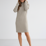Turtleneck Knit Dress – Ribbed Texture, Relaxed Fit, Everyday Wear and Layering