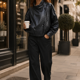 Women's Asymmetrical Leather Jacket – Relaxed Fit, Zip Fastening for Everyday Wear