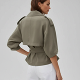 Women's Cropped Trench Coat – Lapel Collar, Belted Waist, Loose Fit for Everyday Wear