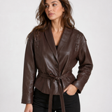 Women's Faux Leather Jacket – Lace-Up Detail, Belted Fit for Everyday Layering