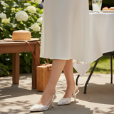 Women's Mesh Mule Heels – Floral Embroidery, Pointed Toe Design for Special Occasions