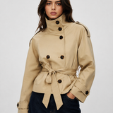 Women's Short Trench Coat – Double-Breasted Design, Belted Fit for Everyday Wear