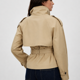 Women's Short Trench Coat – Double-Breasted Design, Belted Fit for Everyday Wear