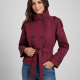 Women's Short Trench Coat – Double-Breasted Design, Belted Fit for Everyday Wear