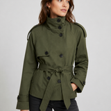 Women's Short Trench Coat – Double-Breasted Design, Belted Fit for Everyday Wear