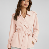 Women's Trench Coat – Belted Short Design, Long Sleeves, Ideal for Spring Layering
