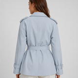 Women's Trench Coat – Belted Short Design, Long Sleeves, Ideal for Spring Layering