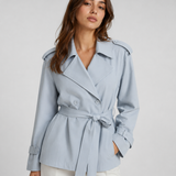 Women's Trench Coat – Belted Short Design, Long Sleeves, Ideal for Spring Layering