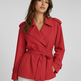 Women's Trench Coat – Belted Short Design, Long Sleeves, Ideal for Spring Layering