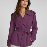 Women's Trench Coat – Belted Short Design, Long Sleeves, Ideal for Spring Layering