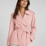 Women's Trench Coat – Belted Short Design, Long Sleeves, Ideal for Spring Layering