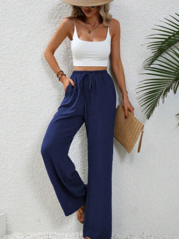 Stephanie | Women's Wide Leg Drawstring Trousers – Casual Fit with Pockets