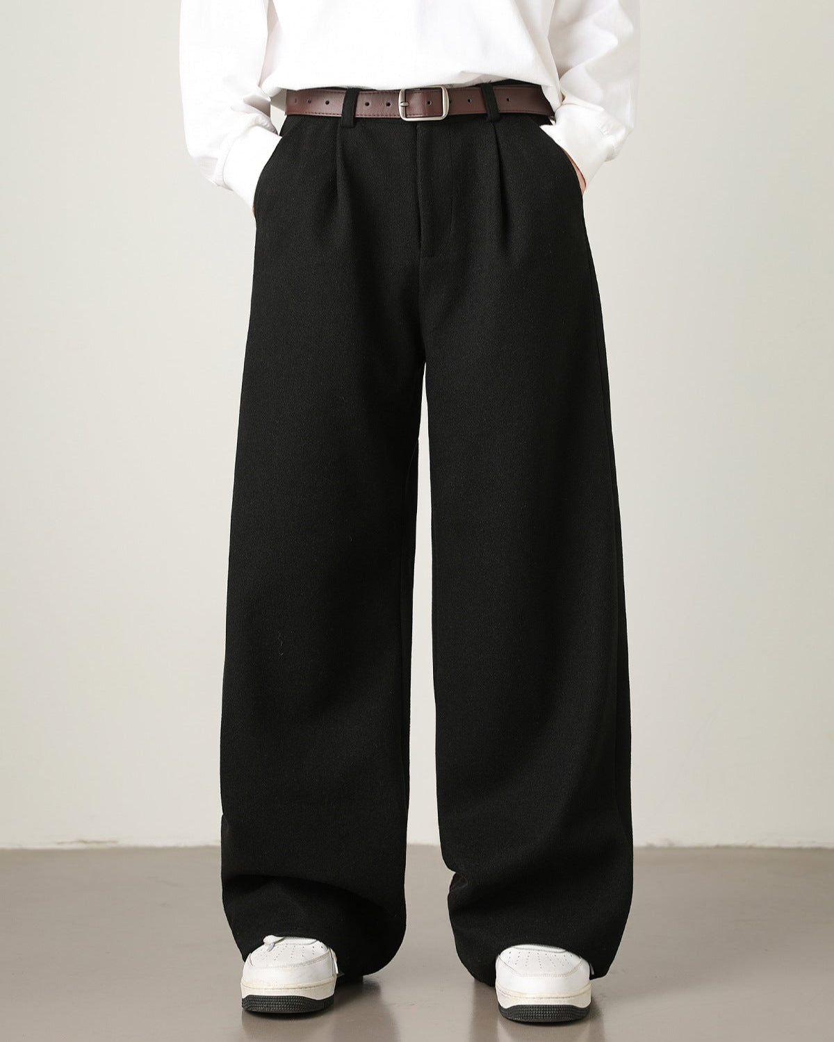 Men’s Wool Blend Wide-Leg Trousers – Smart Tailored