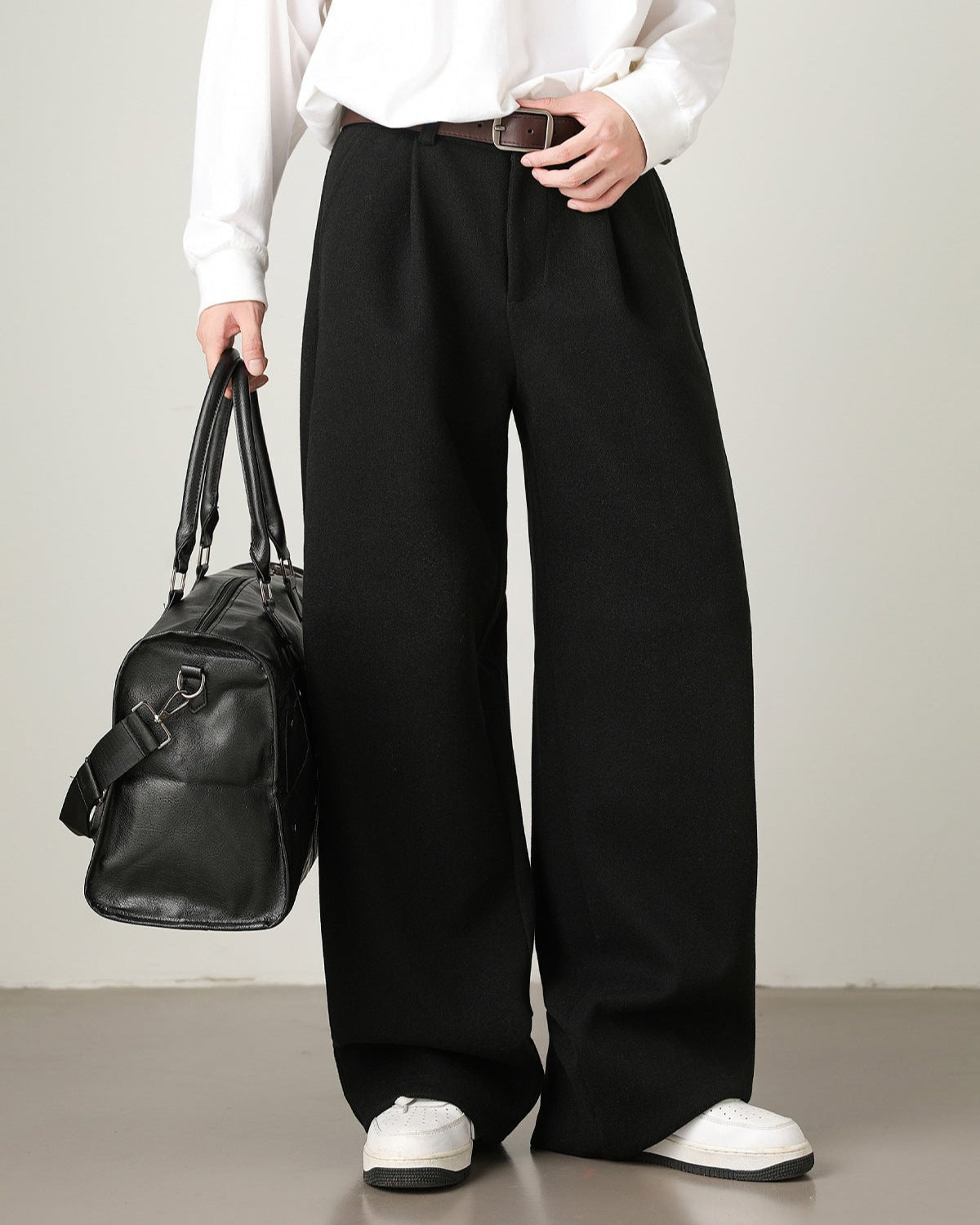 Men’s Wool Blend Wide-Leg Trousers – Smart Tailored