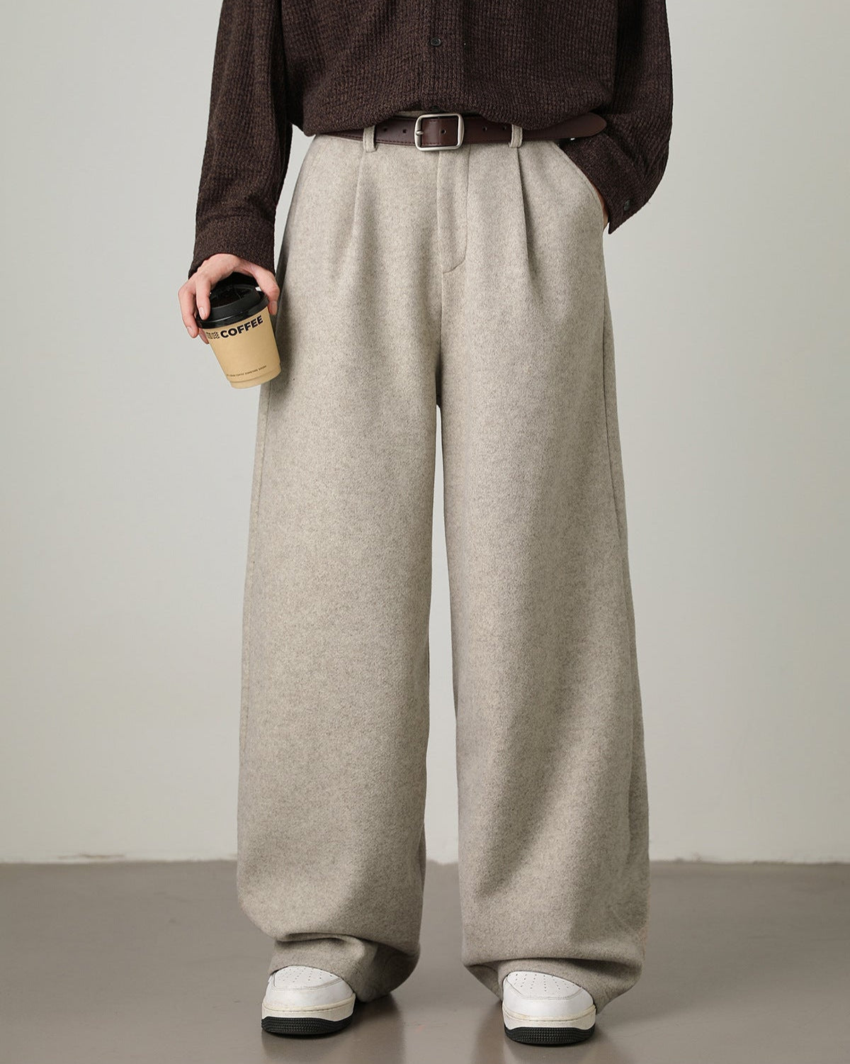 Men’s Wool Blend Wide-Leg Trousers – Smart Tailored