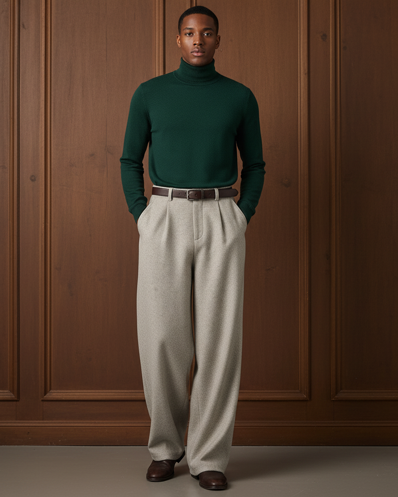 Men’s Wool Blend Wide-Leg Trousers – Smart Tailored