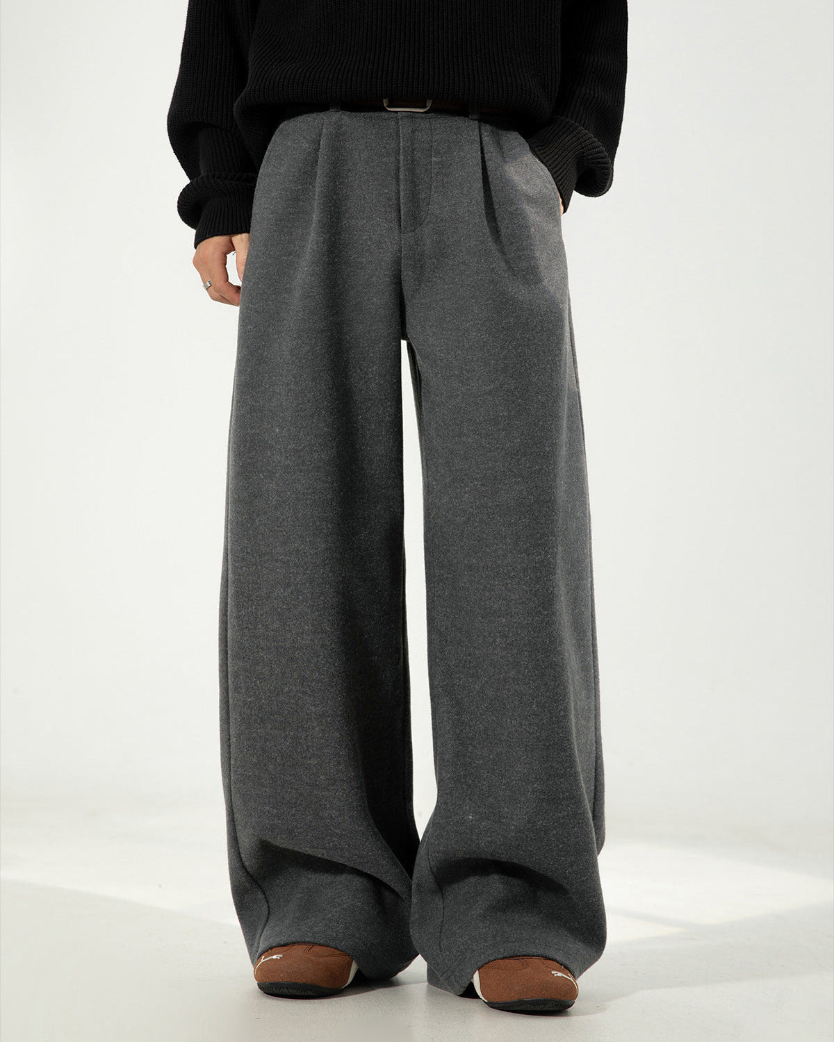 Men’s Wool Blend Wide-Leg Trousers – Smart Tailored