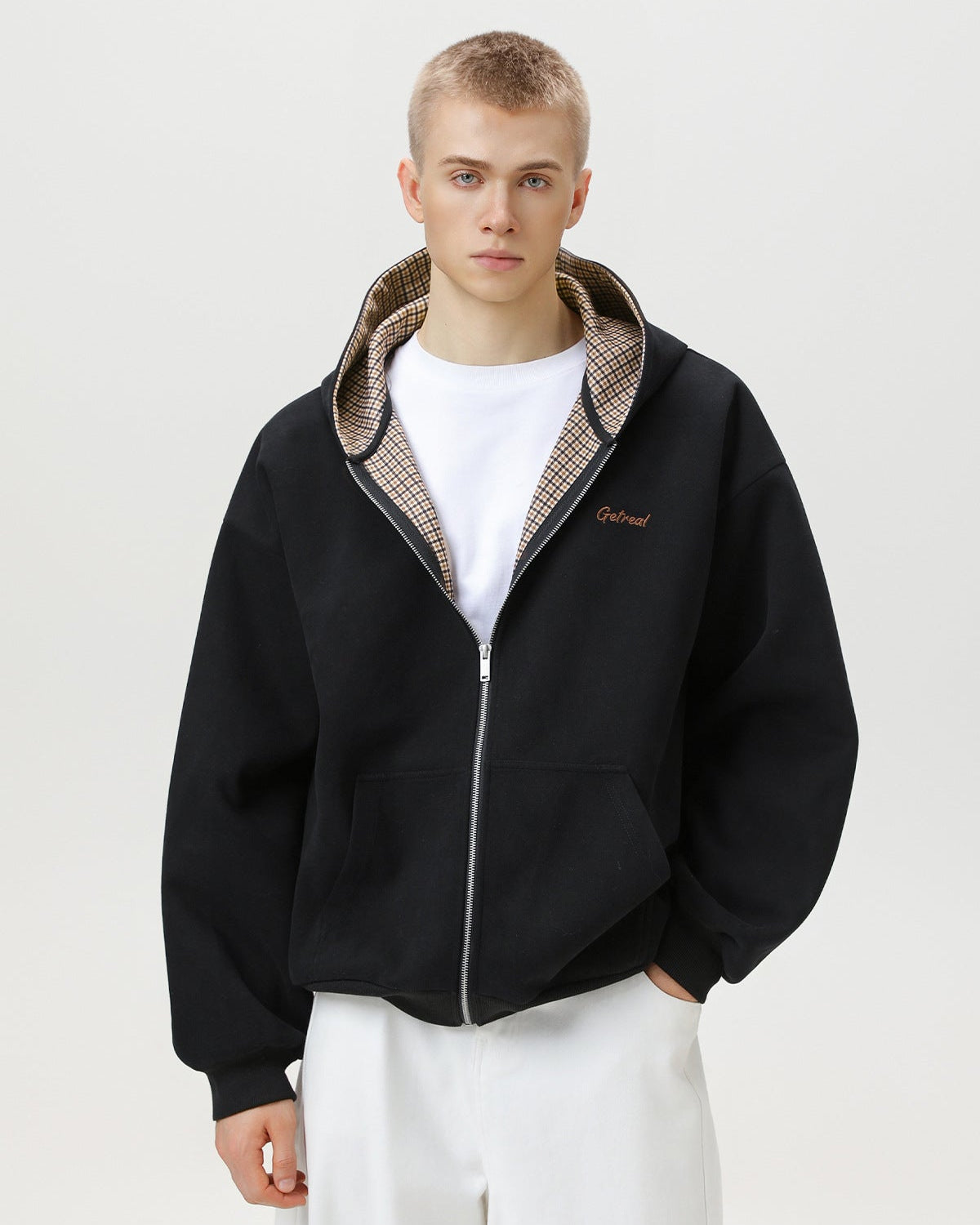Checked Zip Hoodie