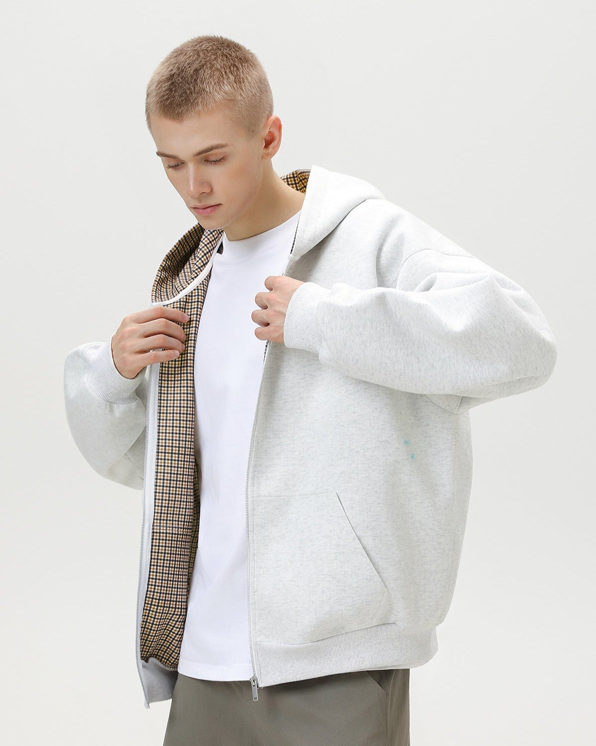 Checked Zip Hoodie